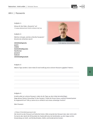Arbeitsblatt: Arbeitsblatt zum Video "Passworte"