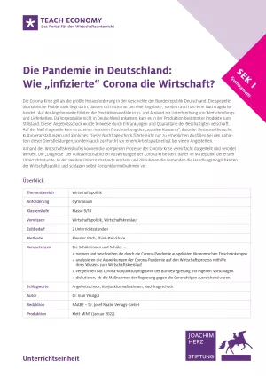 Unterrichtsbaustein: Die Pandemie in Deutschland: Wie „infizierte“ Corona die Wirtschaft?