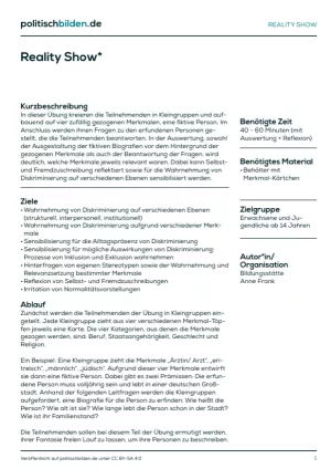 Arbeitsblatt: Reality Show - Reflexion von Selbst- und Fremdzuschreibung