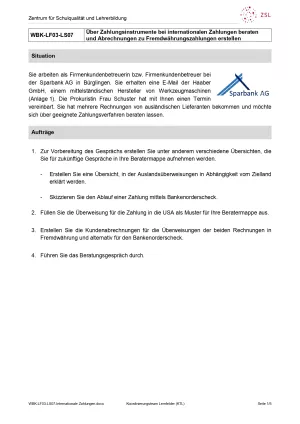 Unterrichtsbaustein: Über Zahlungsinstrumente bei internationalen Zahlungen beraten (Version SchülerIn; PDF)