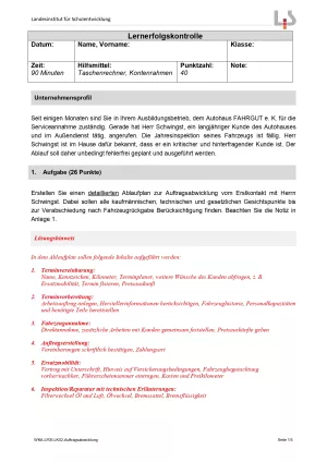 Lernkontrolle: Lernerfolgskontrolle Auftragsabwicklung (Version Lehrkraft; PDF)