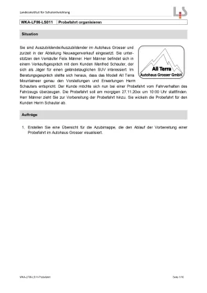 Unterrichtsbaustein: Probefahrt organisieren (Version Lehrkraft; PDF)