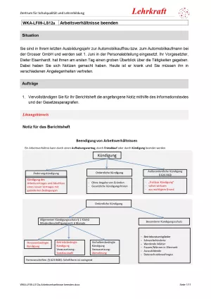 Unterrichtsbaustein: Arbeitsverhältnisse beenden (Version Lehrkraft; PDF)