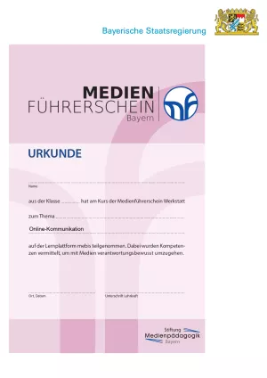 Text: Medienführerschein - Eingabemaske für Urkunde (mebis-Kurs)