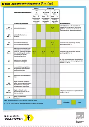 Sonstiges: Null Alkohol - Voll Power: Plakat Jugendschutzgesetz (Auszug)