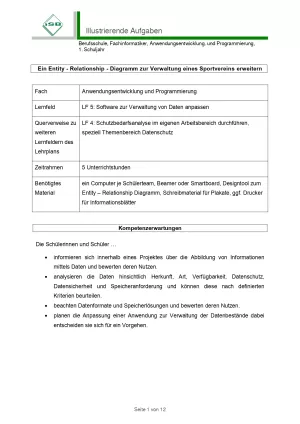 Unterrichtsplanung: Ein Entity-Relationship-Diagramm zur Verwaltung eines Sportvereins erweitern