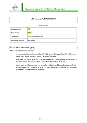 Unterrichtsbaustein: Umweltethik: Wespennest und Greta Thunberg (PDF)