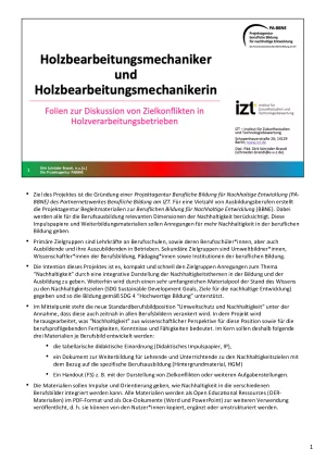 Unterrichtsbaustein: BBNE für Holzbearbeitungsmechaniker/innen - Handreichung