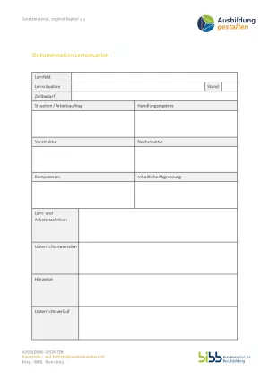 Unterrichtsplanung: Vorlage zur Dokumentation von Lernsituationen
