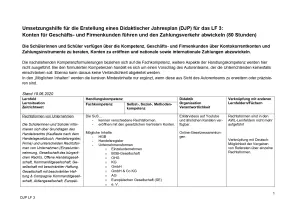 Unterrichtsplanung: Bankkaufmann/frau: Didaktischer Jahresplan Lernfeld 3
