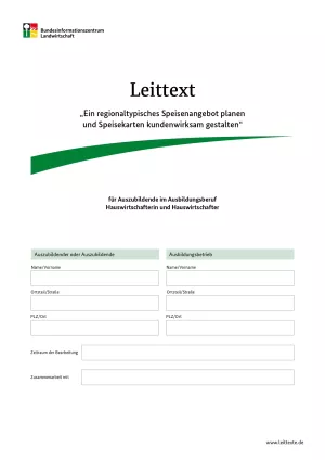 Unterrichtsbaustein: Leittext „Ein regionaltypisches Speisenangebot planen und Speisekarten kundenwirksam gestalten“