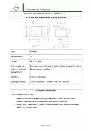 Unterrichtsbaustein: Ansichten einer Bauzeichnung erstellen (PDF)