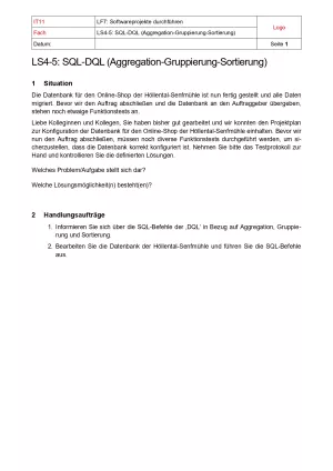 Arbeitsblatt: Datenabfrage mit DQL - Aggregation, Gruppierung, Sortierung (Aufgabe)