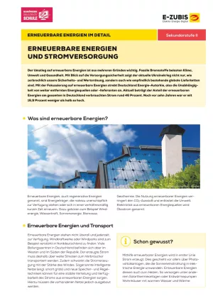 Arbeitsblatt: Erneuerbare Energien im Detail | Arbeitsblatt 1: Erneuerbare Energien und Stromversorgung