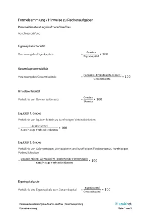Unterrichtsbaustein: Personaldienstleistungskaufmann/ -kauffrau: Abschlussprüfung (Formelsammlung)