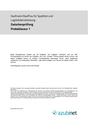 Test: Kaufmann/ Kauffrau für Spedition und Logistikdienstleistung: Abschlussprüfung: Steuerung und Kontrolle (Probeklausur)