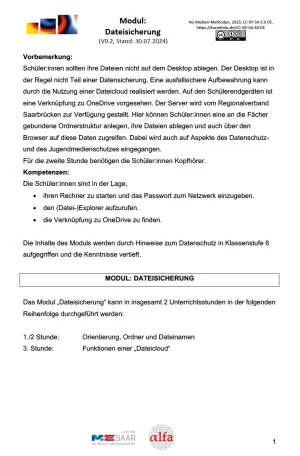 Unterrichtsplanung: Modul "Dateisicherung" - Unterrichtsverlauf