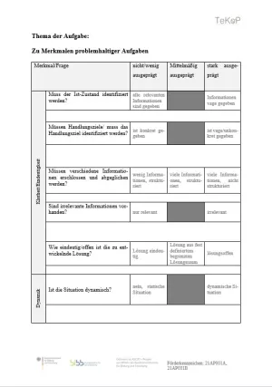 Sonstiges: Feedback-Vorlage zu Merkmalen problemhaltiger Aufgaben