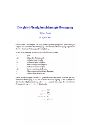 Text: Bewegung mit konstanter Beschleunigung (Text mit Formeln)