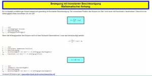 Text: Bewegung mit konstanter Beschleunigung (Mathematischer Anhang)