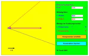 Interaktion: Zerlegung einer Kraft in zwei Komponenten