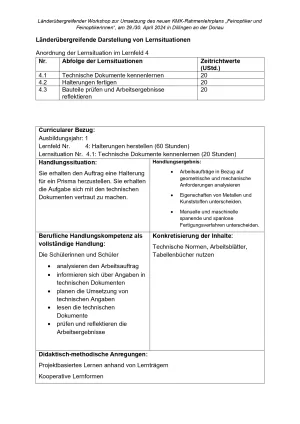 Unterrichtsplanung: Feinoptiker/in Lernfeld 4 Lernsituationen