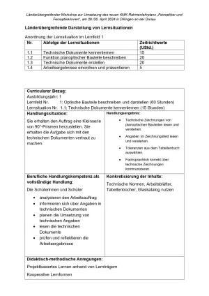 Unterrichtsplanung: Feinoptiker/in Lernfeld 1 Lernsituationen