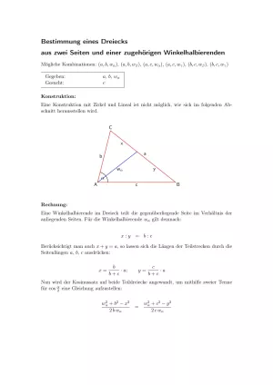 Arbeitsblatt: Dreieck aus zwei Seiten und einer zugehörigen Winkelhalbierenden