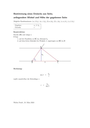 Arbeitsblatt: Dreieck aus Seite, anliegendem Winkel und Höhe der gegebenen Seite