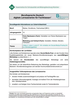 Unterrichtsplanung: „Make it, bake it, post it!“: Wir erstellen ein Social-Media-Posting für ein Mürbeteiggebäck (PDF)