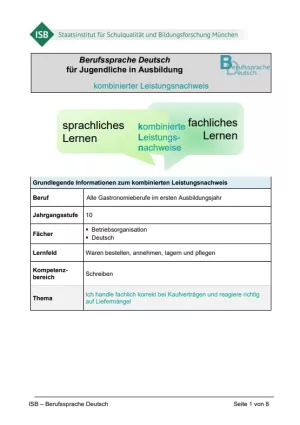 Unterrichtsplanung: Fachlich korrekt bei Kaufverträgen handeln und richtig auf Liefermängel reagieren (Kombinierter Leistungsnachweis, PDF)