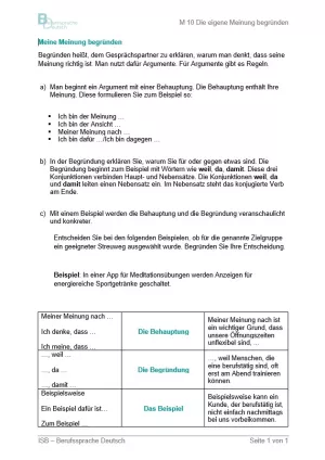 Arbeitsblatt: Die eigene Meinung begründen