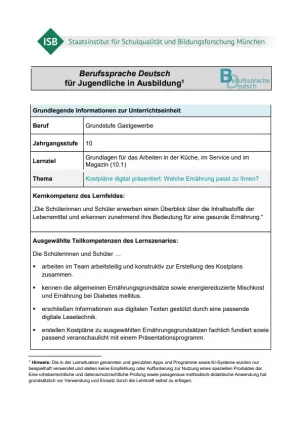 Unterrichtsplanung: Kostplan: Welche Ernährung passt zu mir? (Neue Version - PDF)