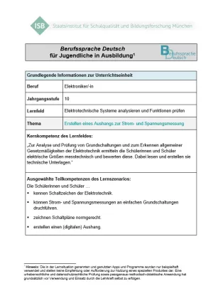 Unterrichtsplanung: Erstellen eines Aushangs zur Strom- und Spannungsmessung (DOCX)