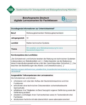 Unterrichtsplanung: Wir erstellen eine Betriebsanweisung für eine Säulenbohrmaschine (PDF)