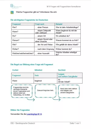 Arbeitsblatt: Fragen mit Fragewörtern formulieren