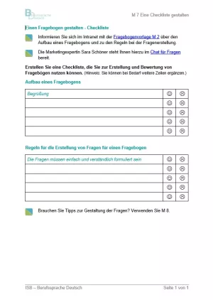 Arbeitsblatt: Einen Fragebogen gestalten - Checkliste mit gestuften Hilfen