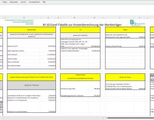 Arbeitsblatt: Kostenberechnung der Werbeträger (Excel)