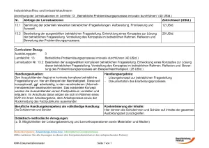 Unterrichtsplanung: Betriebliche Problemlösungsprozesse innovativ durchführen: Vorstellung , Reflexion und Bewertung