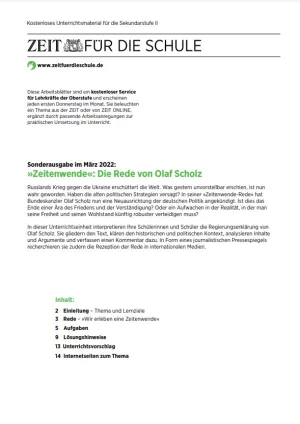 Arbeitsblatt: „Zeitenwende“: Die Rede von Olaf Scholz