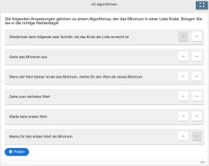 Lernspiel: A3 Sort the paragraphs: Algorithmus zur Berechnung des Minimums (Quiz zum Video)