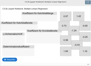 Lernspiel: C3-2 Drag and Drop: Multiples lineares Modell für Kronblattlänge (Quiz zum Jupyter Notebook)