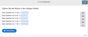 Lernspiel: C1-2 Drag the Words: Ordnen Sie den Zahlen ihr Quadrat zu (Quiz zum Video)