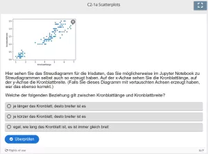 Lernspiel: C2-1 Multiple Choice: Beziehung zwischen Kronblattmaßen bei Iris (Quiz zum Video)