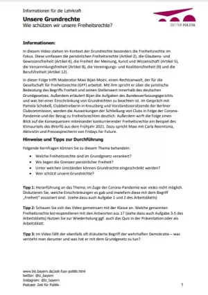 Unterrichtsplanung: Unsere Grundrechte - Informationen für die Lehrkraft