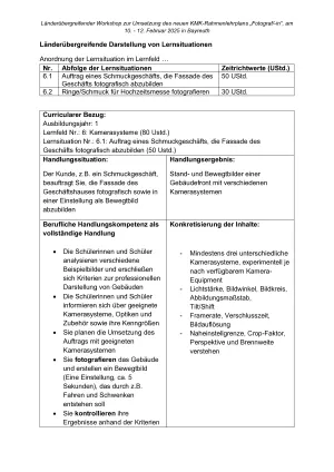 Unterrichtsplanung: Lernsituationen „Kamerasysteme“ (LF 6)