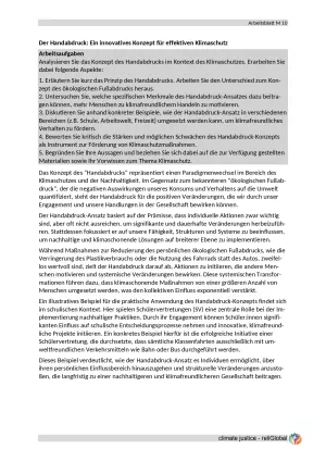Arbeitsblatt: Der Handabdruck: Ein innovatives Konzept für effektiven Klimaschutz (PDF)