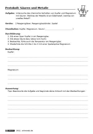 Experiment: Metalle und Säuren
