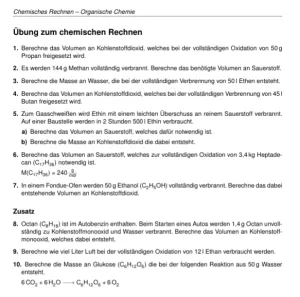 Arbeitsblatt: Chemisches Rechnen – Übungsaufgaben (OC)