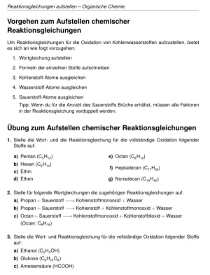 Arbeitsblatt: Reaktionsgleichungen aufstellen (OC)
